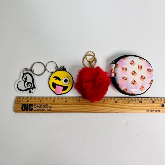 kids teens keychain lot 3 earbud case backpack pom pom emoji music - Picture 2 of 5